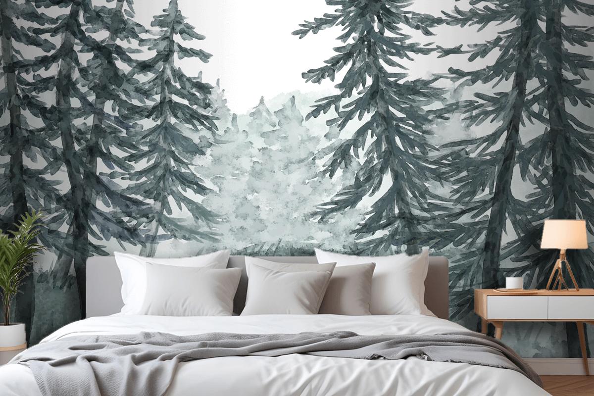 Watercolor Forest Landscape Wallpaper Mural