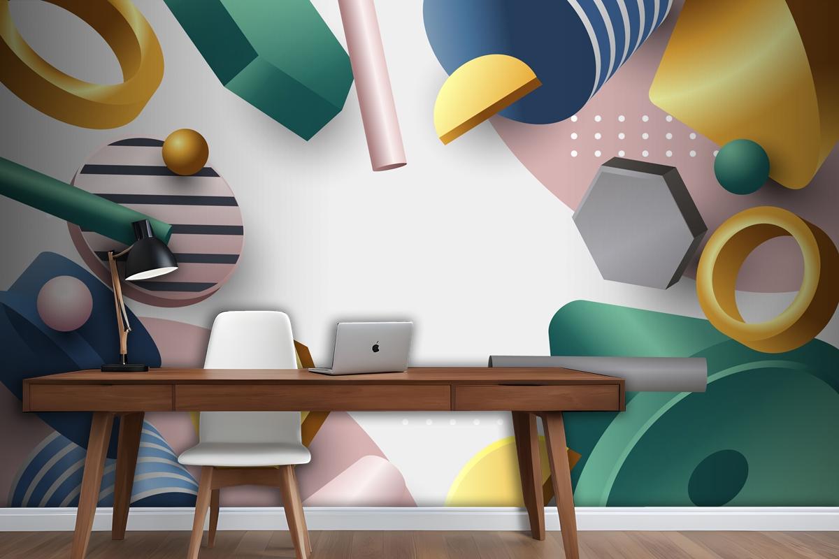 Gradient 3D Geometric Wallpaper Mural