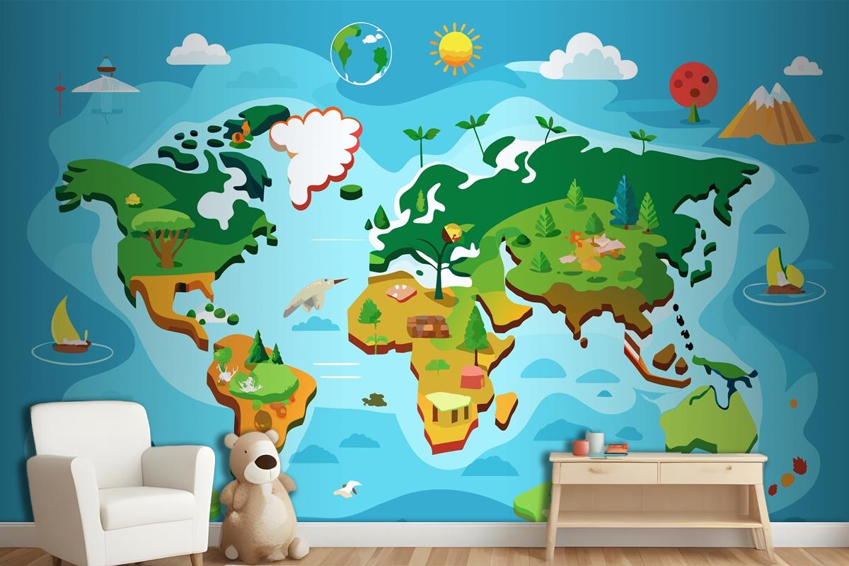 A Map Of The World With Different Types Of Trees Interactive World Map Wallpaper Mural