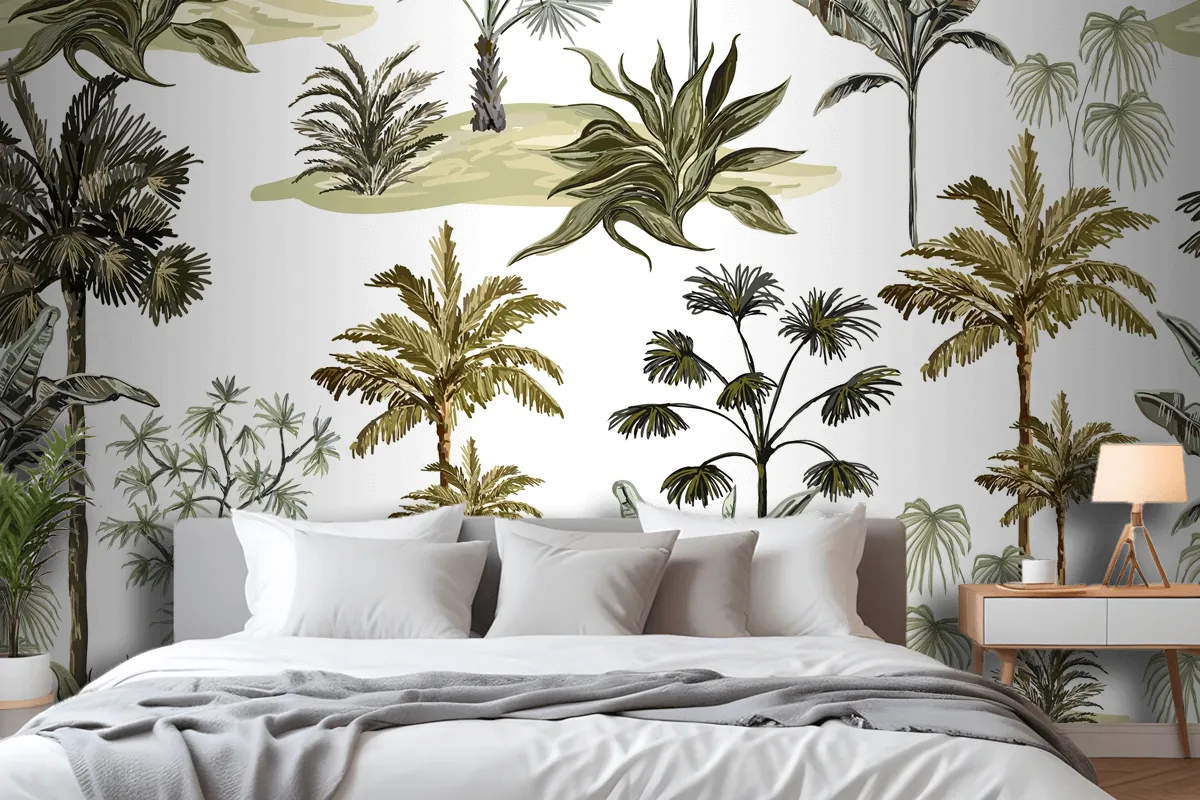 Beautiful Tropical Vintage Hawaiian Palm Trees Wallpaper Mural