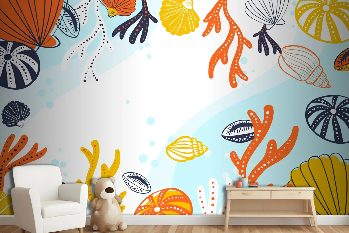 Hand Drawn Aquatic Background Wallpaper Mural