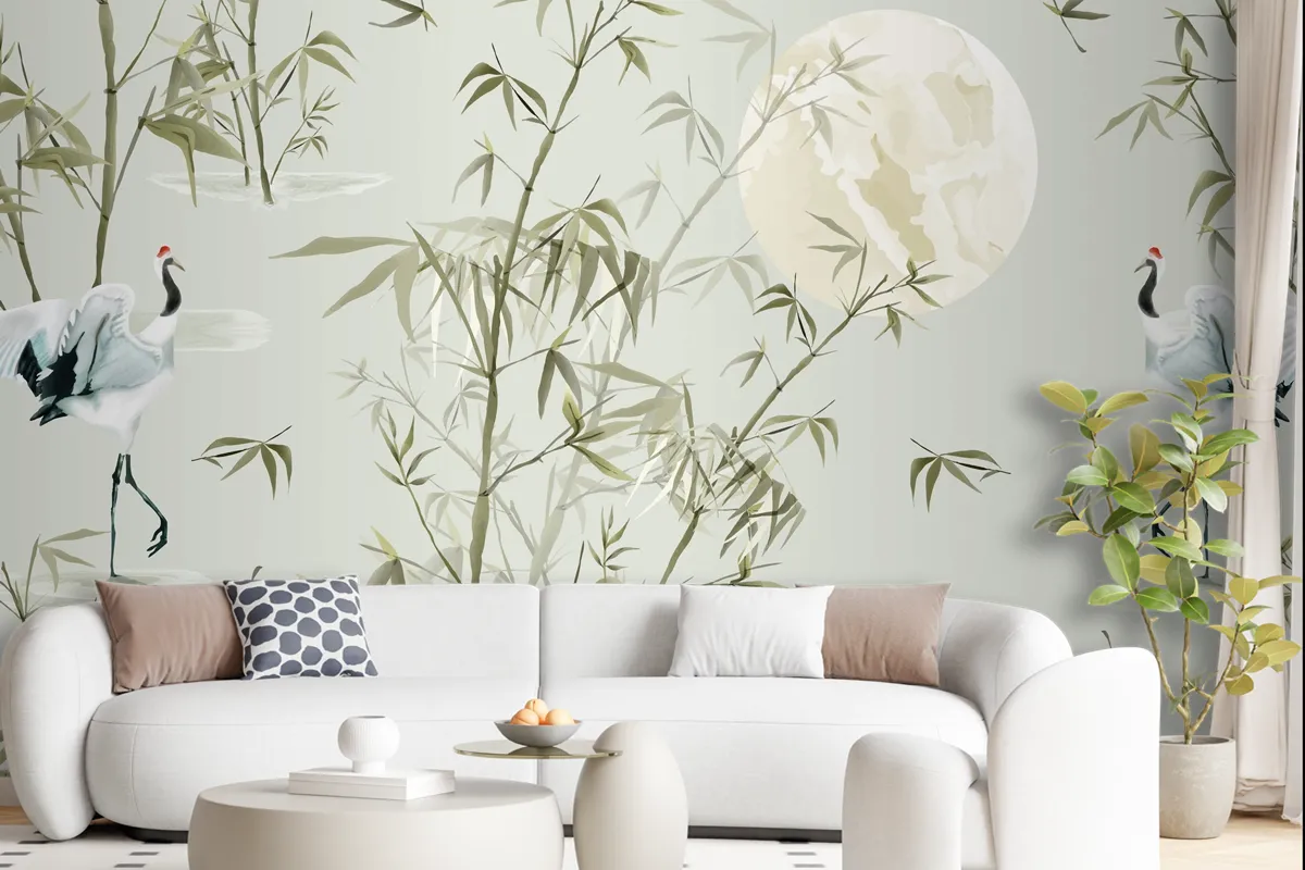 Elegant Seamless Pattern With Bamboo Hand Drawn Wallpaper Mural