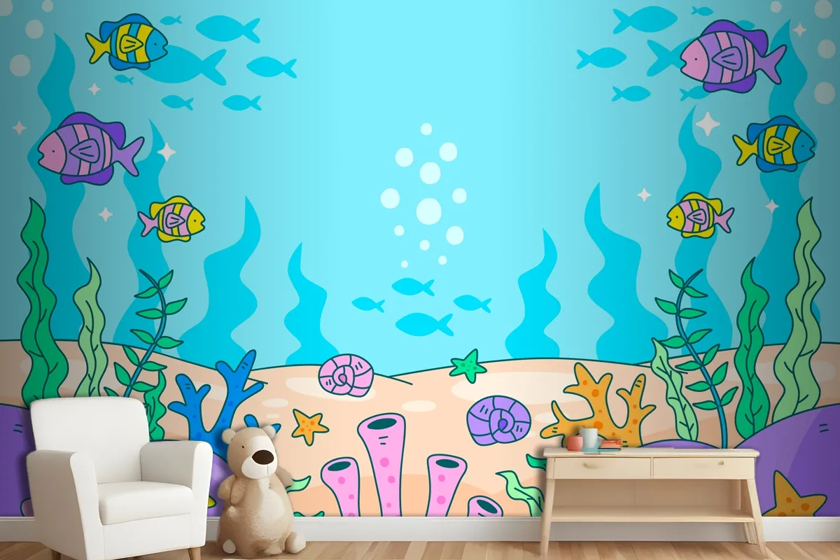 World Oceans Day Hand Drawn Background Wallpaper Mural