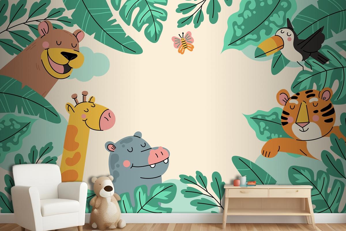 Hand Drawn Wildlife Background Wallpaper Mural