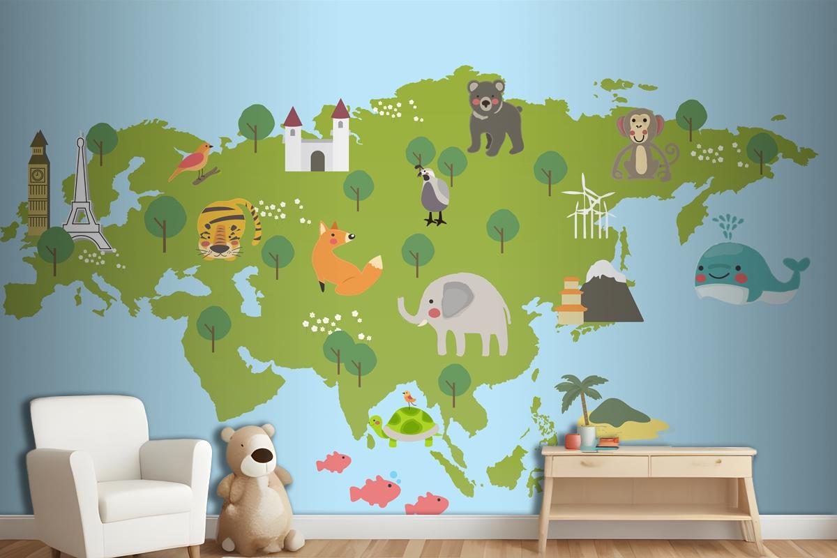 Drawing Style Set Of Wildlife Habitats Wallpaper Mural