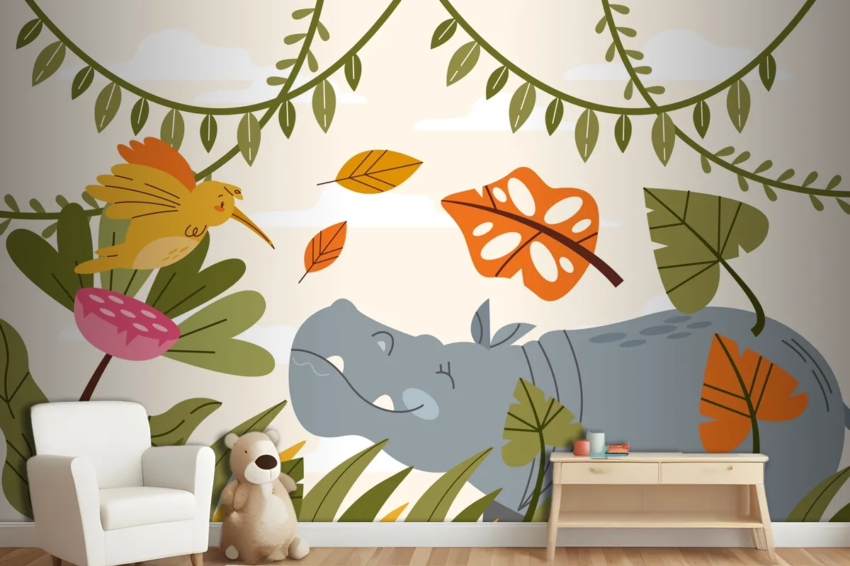 Hand Drawn Wildlife Background Wallpaper Mural