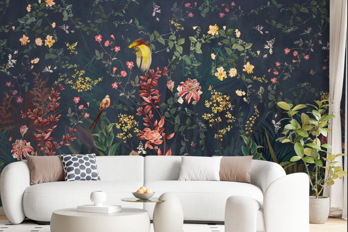 Chinoiserie Vintage Floral With Exotic Birds And Flowers Wallpaper Mural