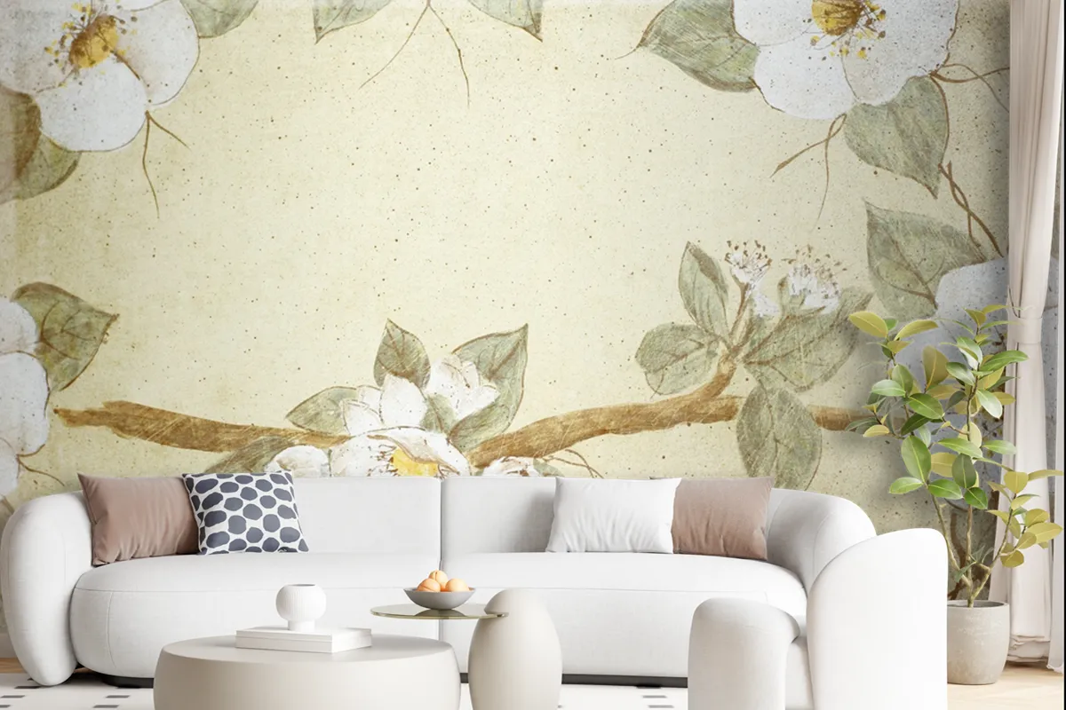 Retro Floral Pattern On Old Paper Wallpaper Mural