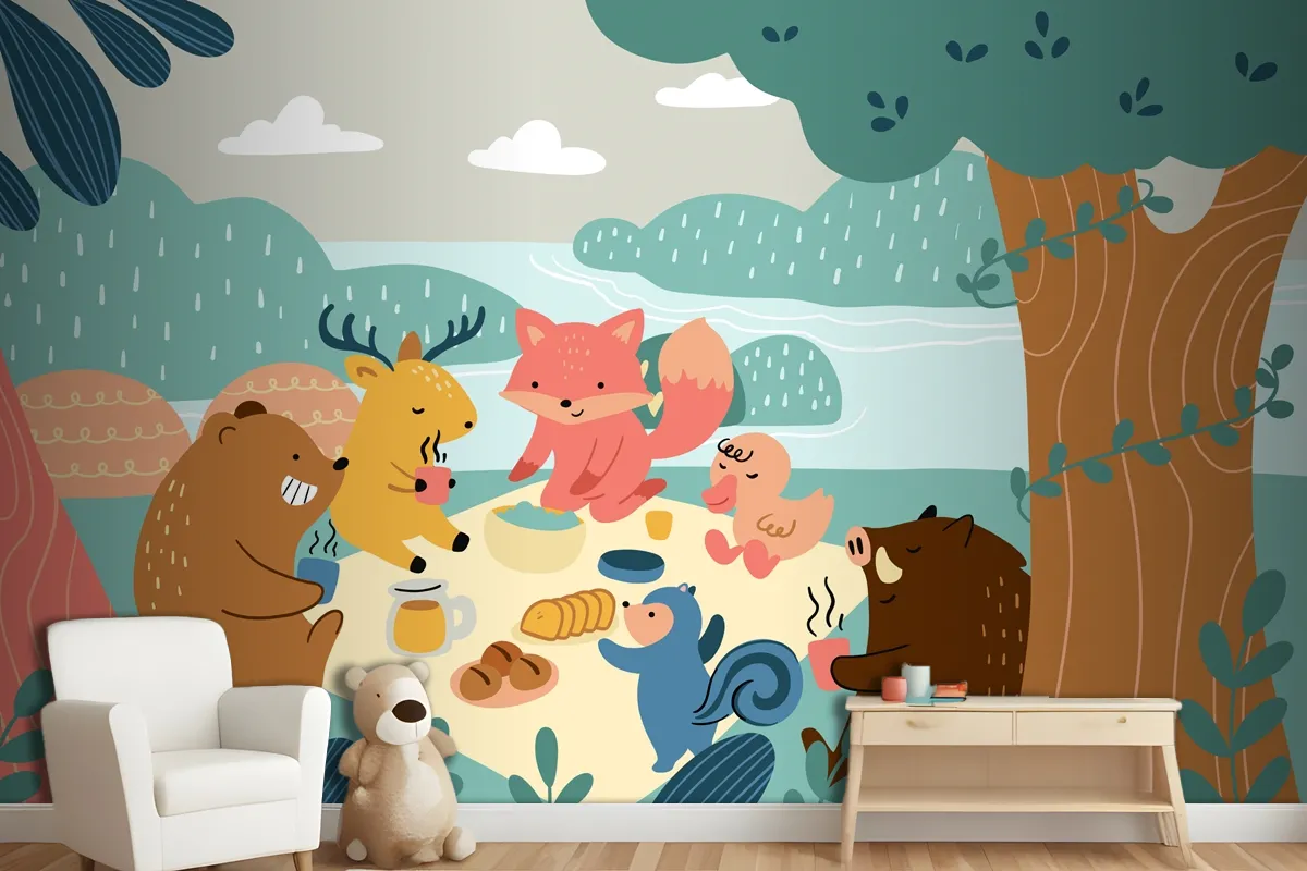 Flat World Animal Day Wallpaper Mural