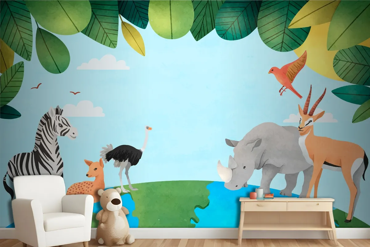 Watercolor World Animal Day Background Wallpaper Mural