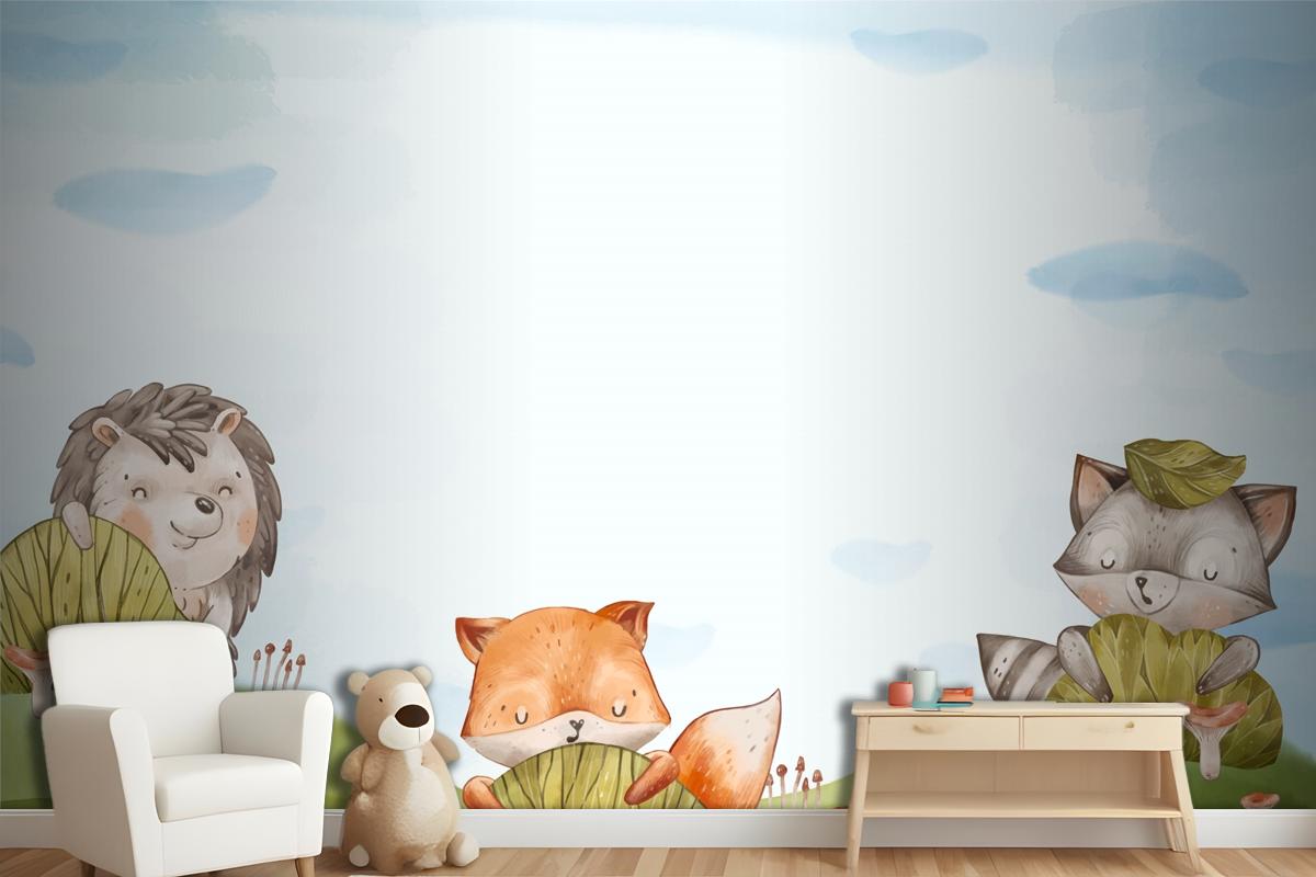 Watercolor Forest Animals Background Wallpaper Mural