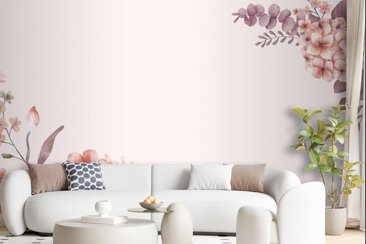 Greetings Card With Pink And Floral Theme Wallpaper Mural