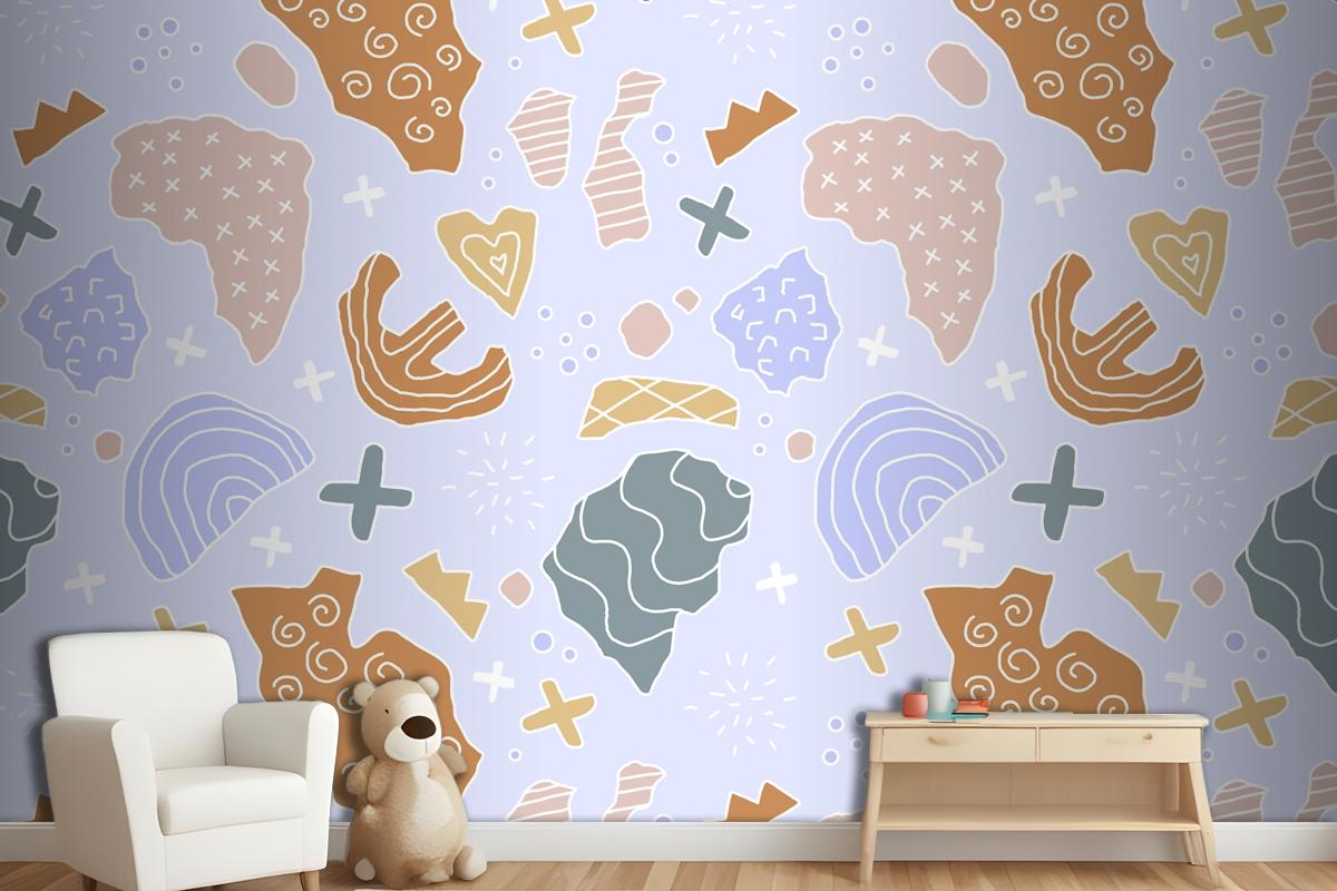 Hand Drawn Cutout Collage Pattern Wallpaper Mural