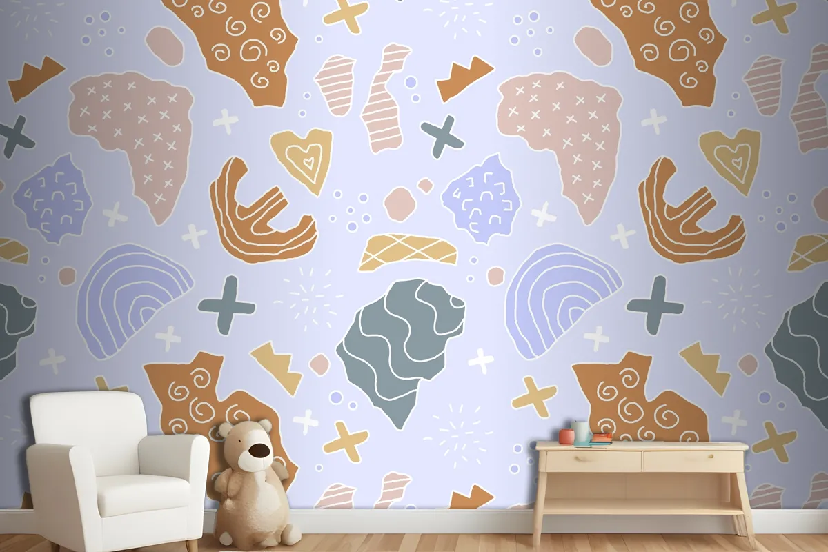 Hand Drawn Cutout Collage Pattern Wallpaper Mural