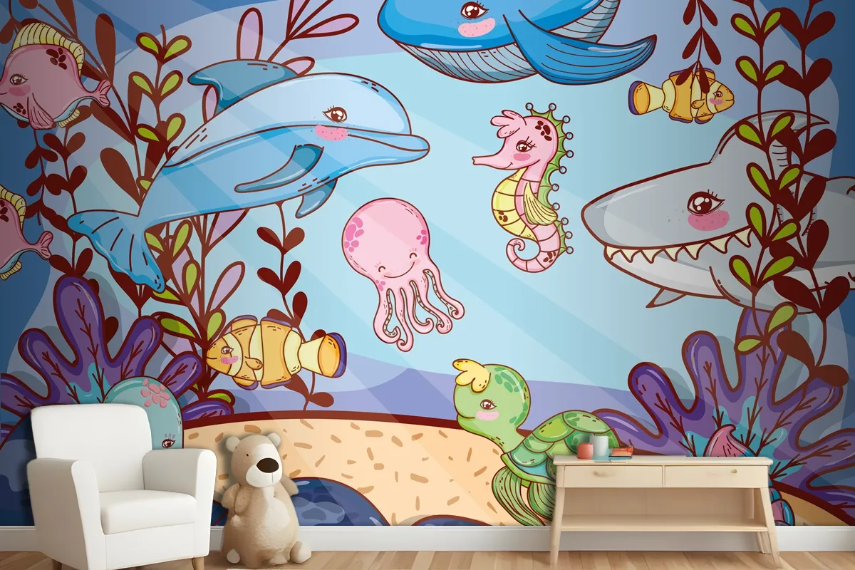 Aquatic Marine Life Wallpaper Mural