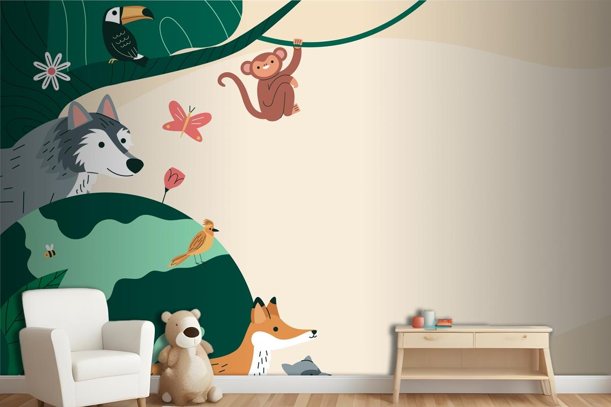 Flat Background For World Wildlife Day With Flora And Fauna Wallpaper Mural