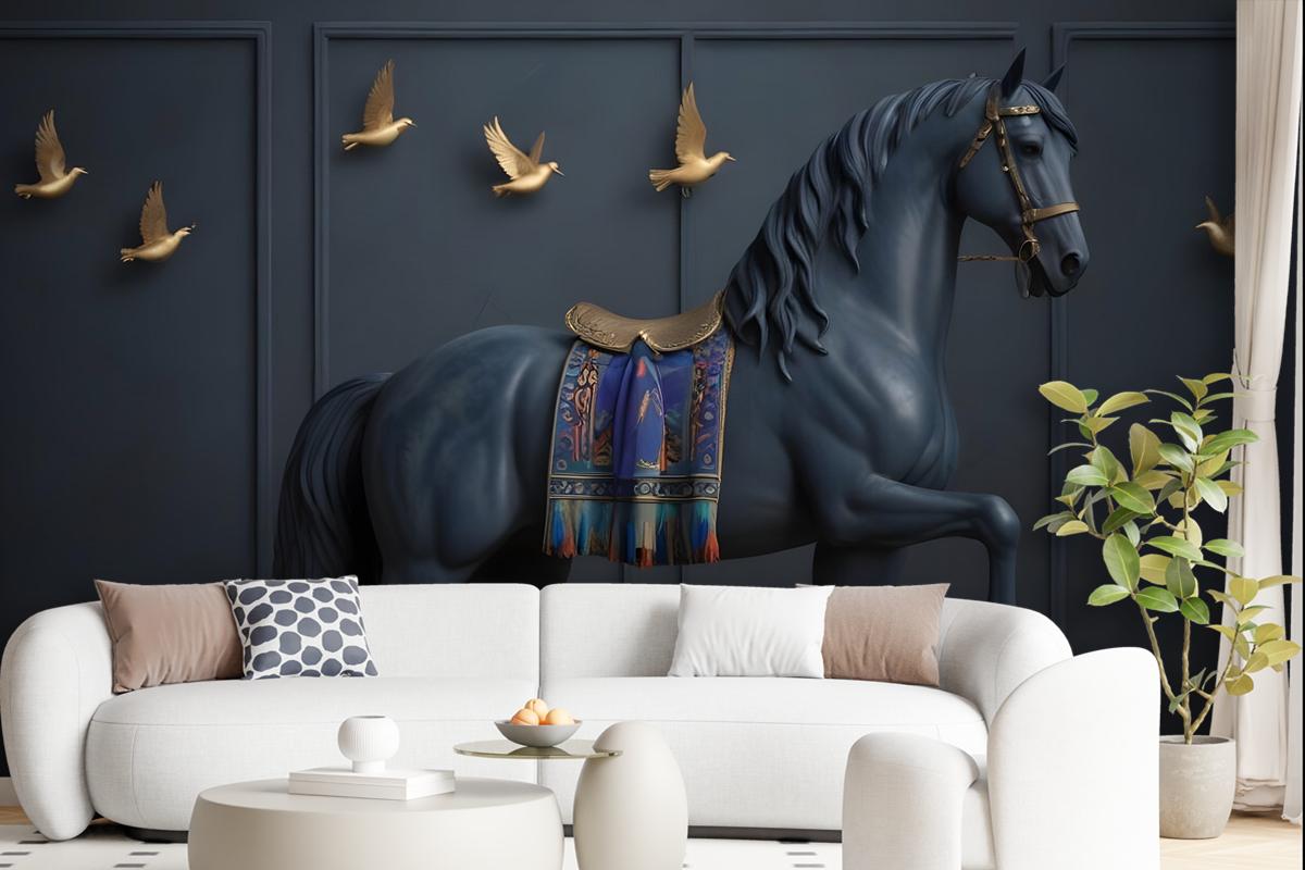 3D Embossed Look Dark Horse Wallpaper Mural