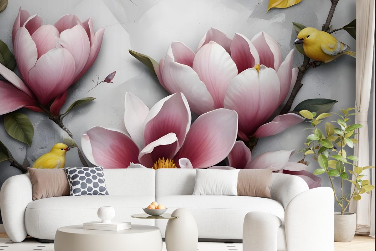 3D Embossed Look Lily Flower Wallpaper Mural