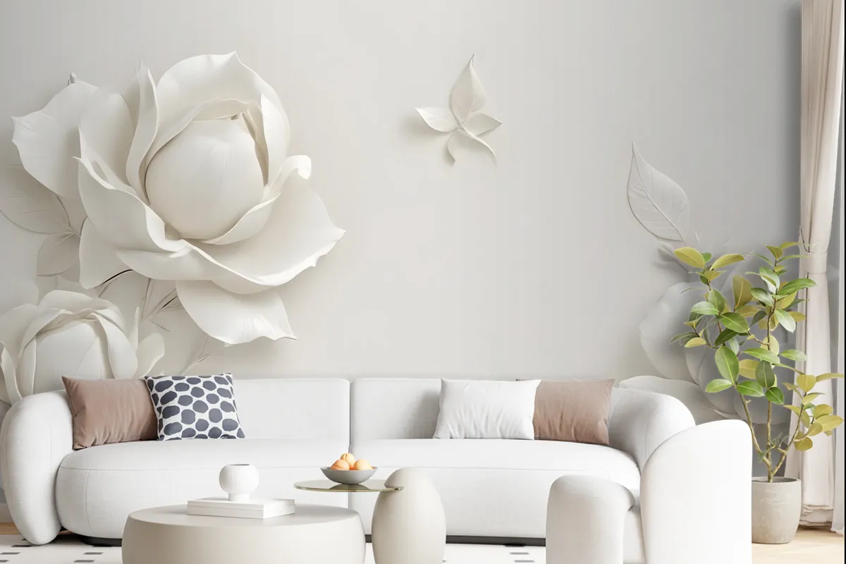 3D Embossed Look Magnolia Floral Art Wallpaper Mural