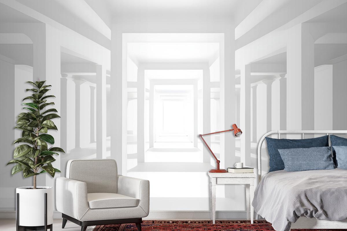 3D Look Abstract Architecture White Corridor Wallpaper Mural