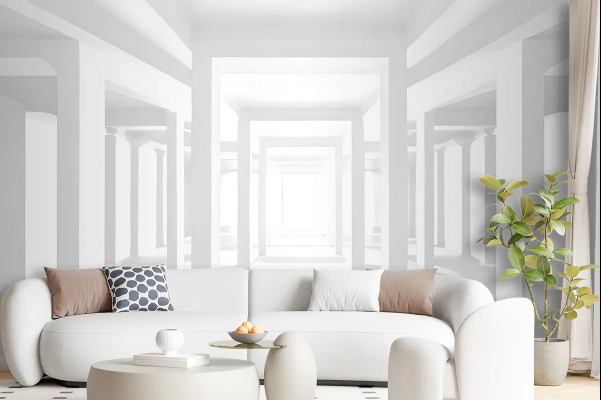 3D Look Abstract Architecture White Corridor Wallpaper Mural