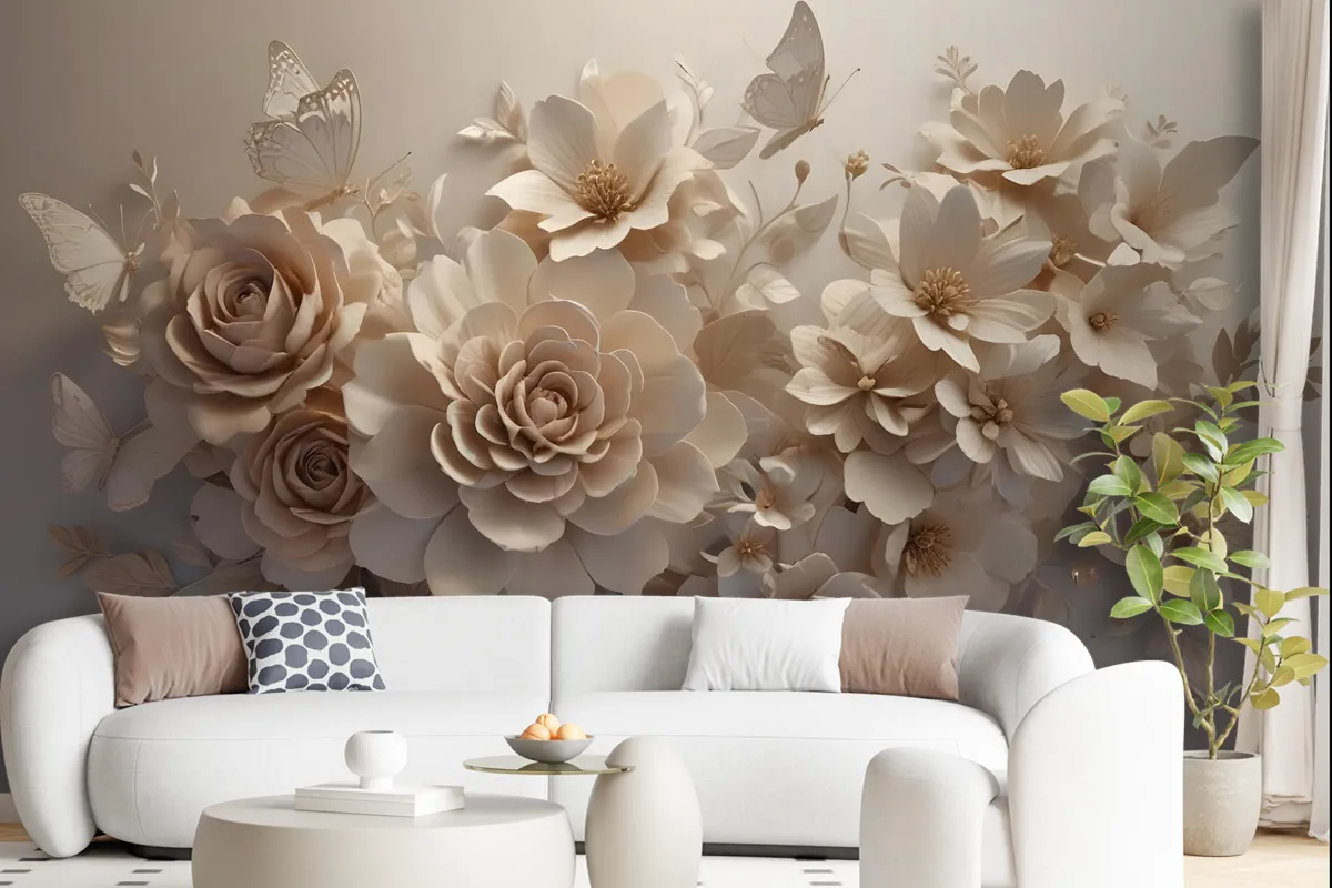 3D Look Faux Embossed Floral Wallpaper Mural