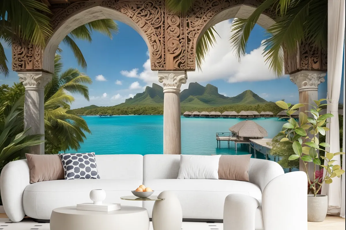 3D Look Sea Landscape With Lux Arabian Arches Wallpaper Mural