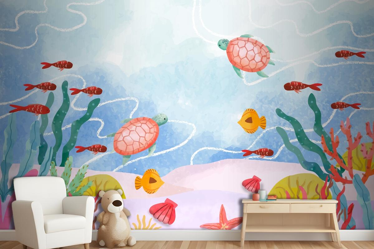 Watercolor Background For World Oceans Day Celebration Wallpaper Mural