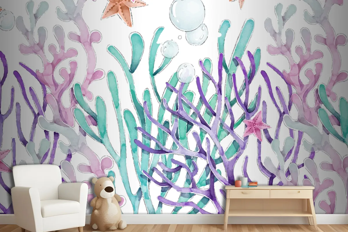 Watercolor Colorful Coral Background Wallpaper Mural