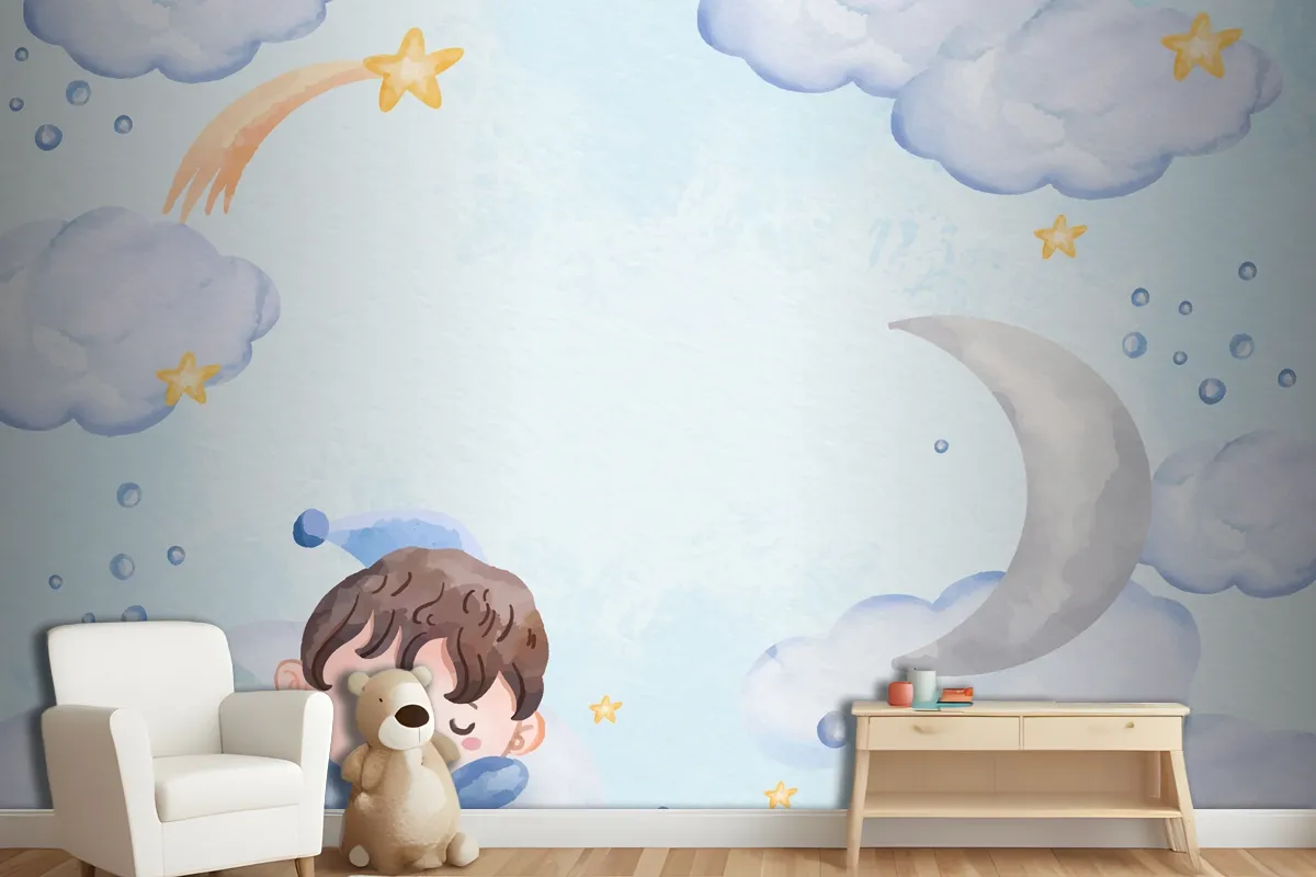 Watercolor Baby Boy Background Wallpaper Mural