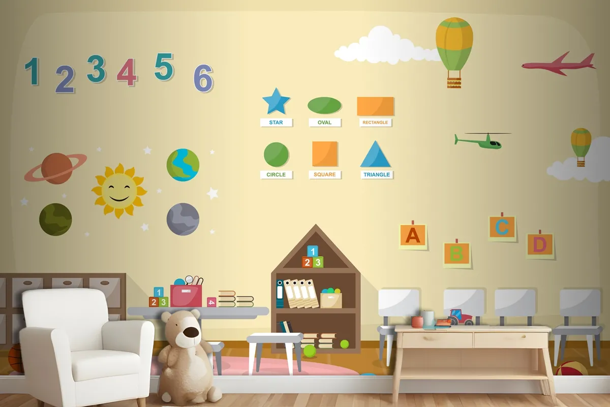 Kindergarten Classroom Interior Children Kids School Toys Furniture Wallpaper Mural