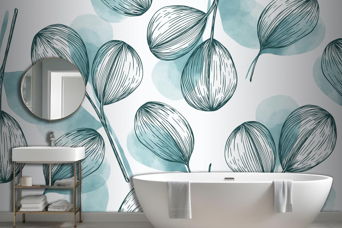 Nature Background With Hand Drawn Leaves Wallpaper Mural