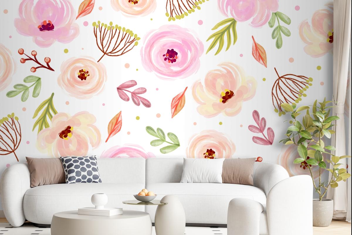 Floral Watercolor Background With Soft Colors Wallpaper Mural