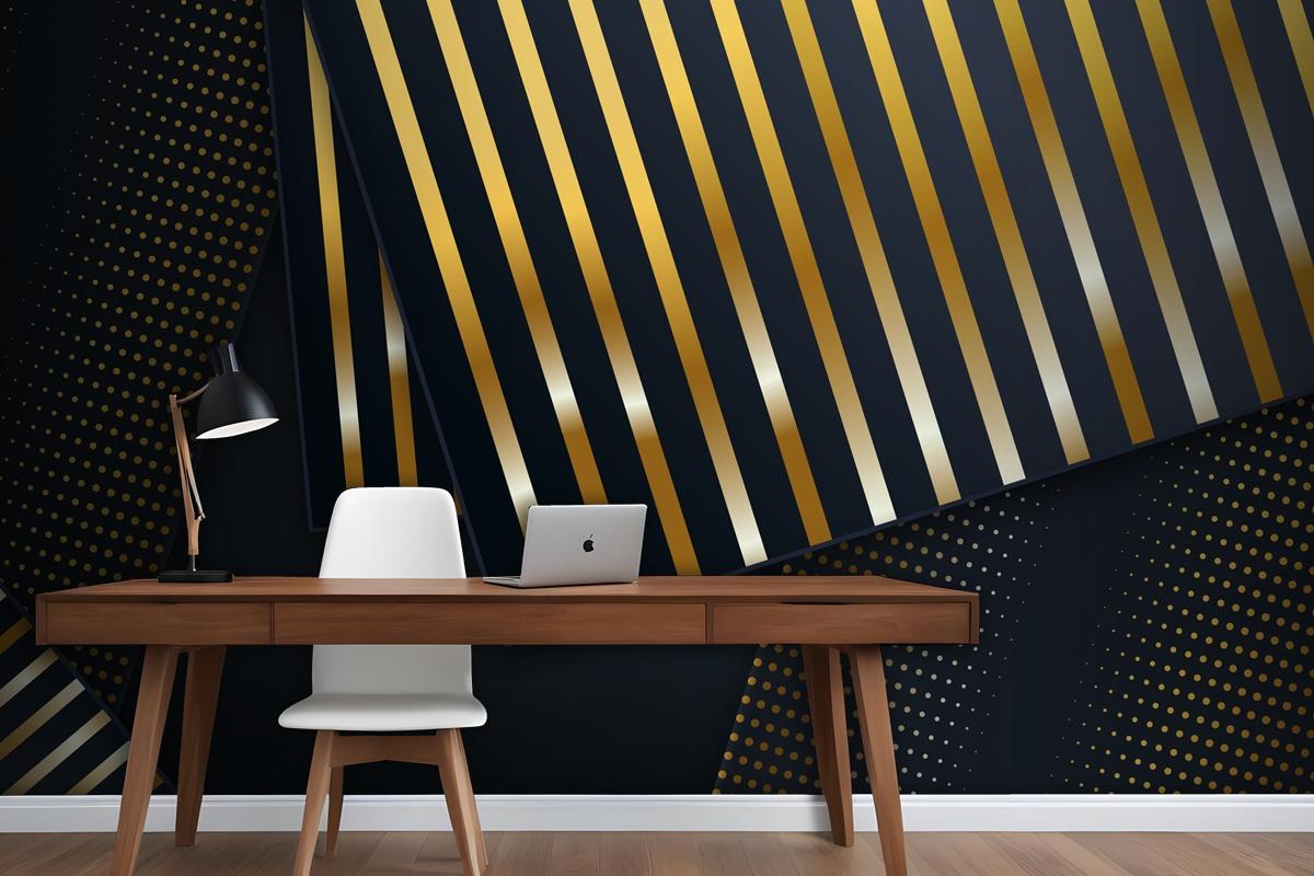 Dark Paper Layers Background With Golden Details Wallpaper Mural