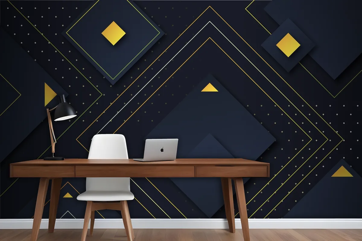 Gradient Geometric Shapes On Dark Wallpaper Mural