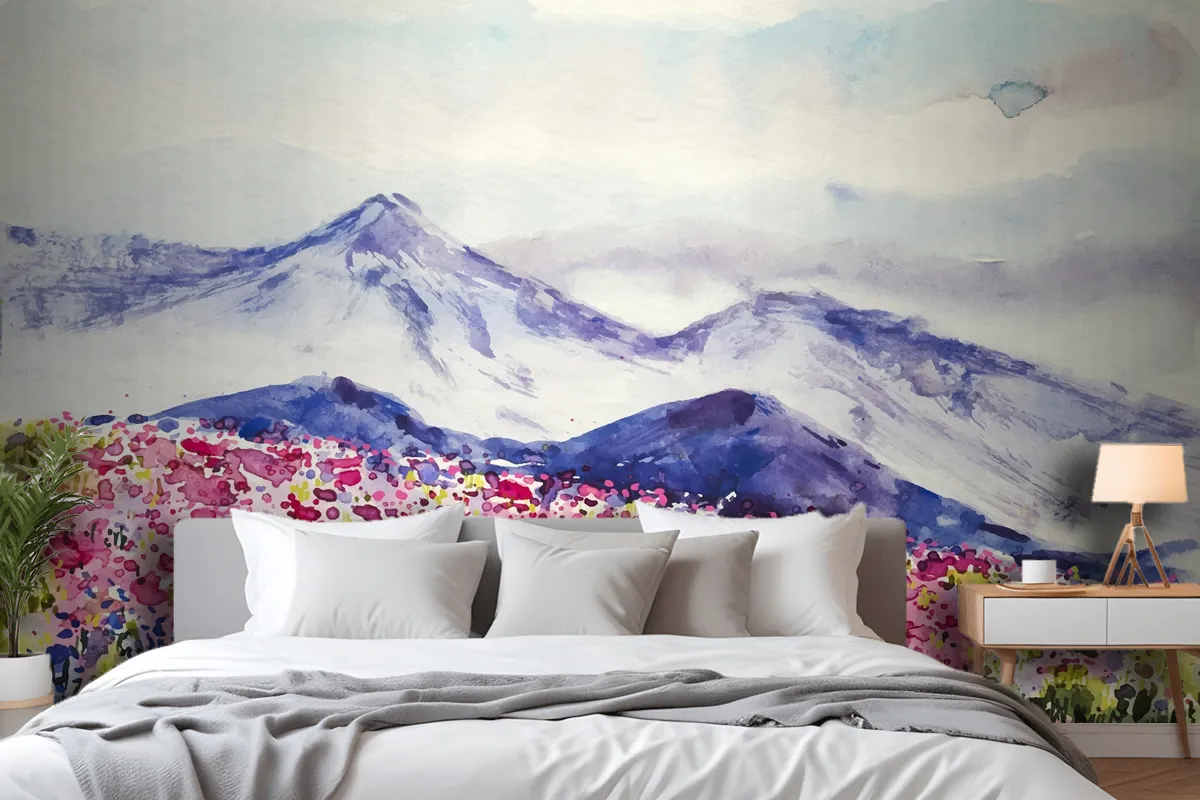 Watercolor Spring Landscape Wallpaper Mural