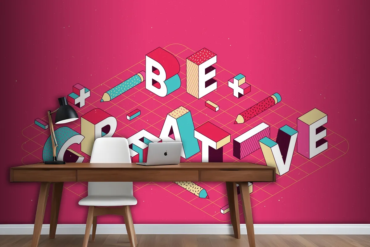 Isometric Typographic Message Wallpaper Mural