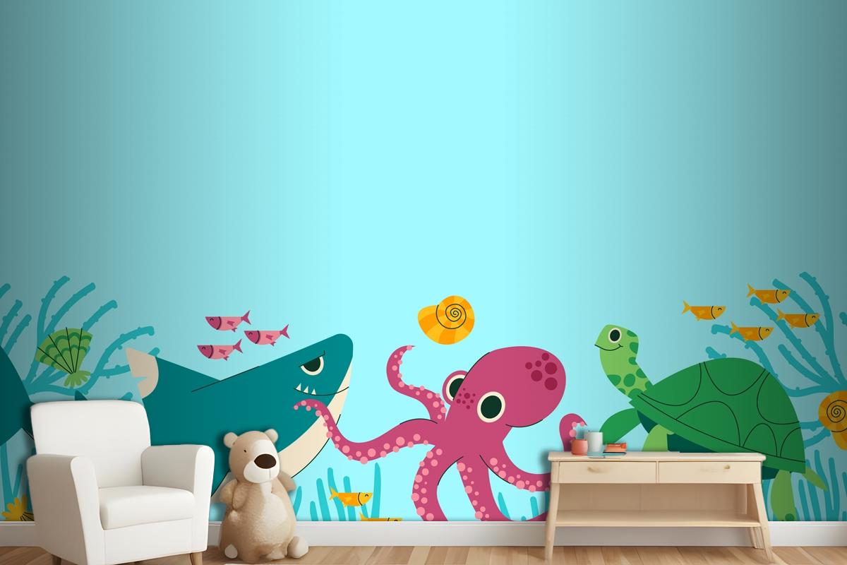 Flat World Animal Day Background Wallpaper Mural