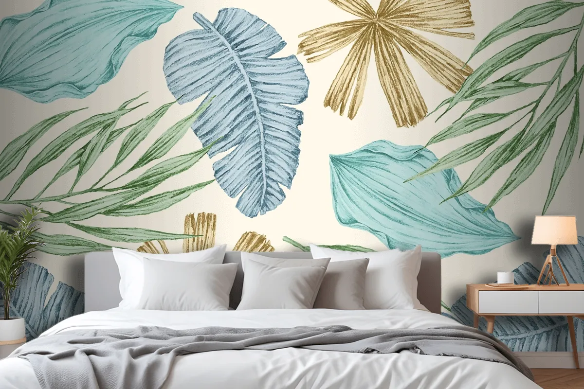 Tropical Background With Vintage Leaves Wallpaper Mural