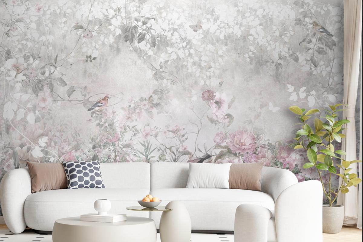 Pink Flowers Wallpaper Mural