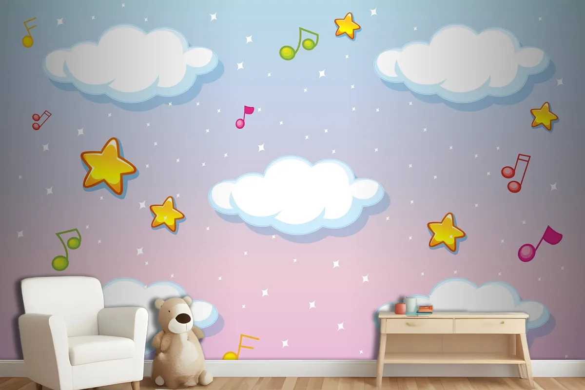 Blank Clouds On Pastel Sky Background With Melody Theme Wallpaper Mural