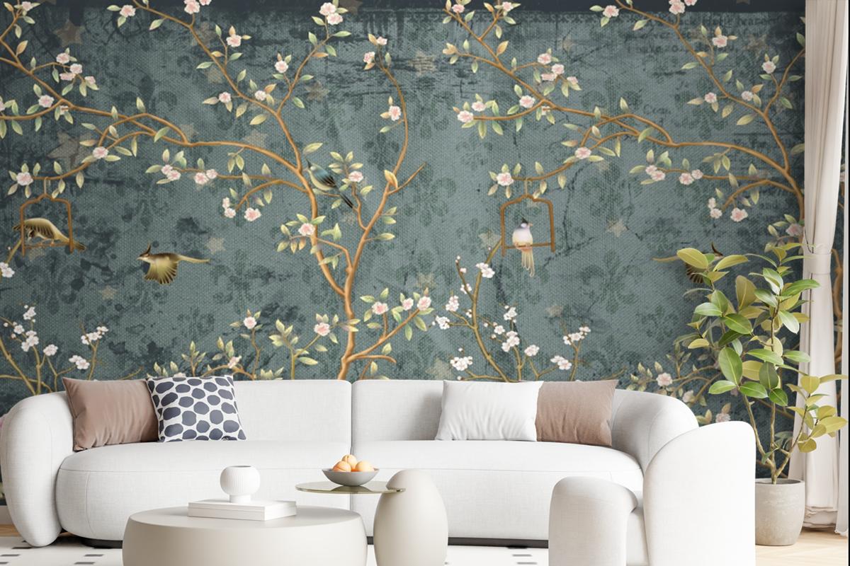 Branches Birds And Flowers Wallpaper Mural