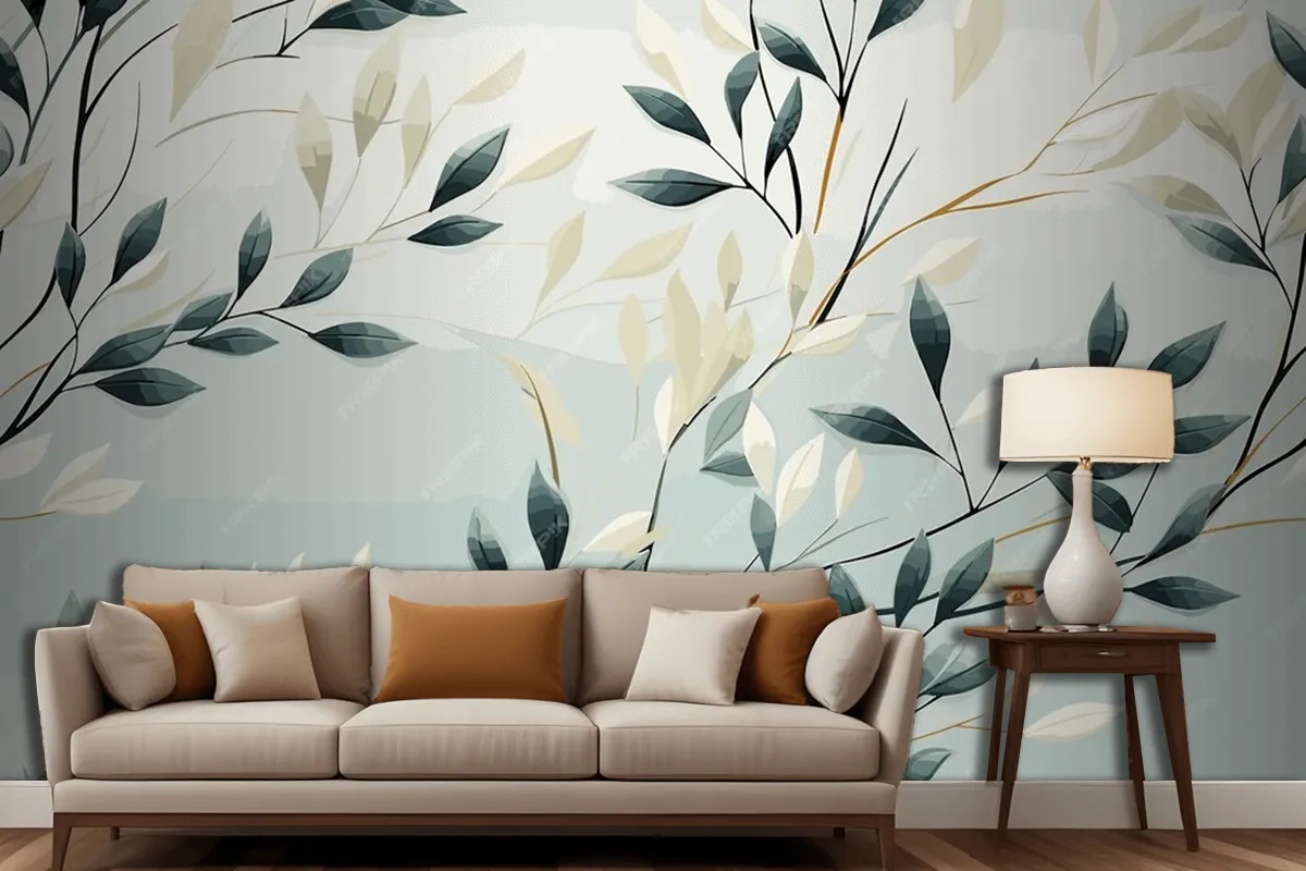 Abstract Hand Drawn Abstract Wildflowers Set Flowers Living Room Wallpaper Mural