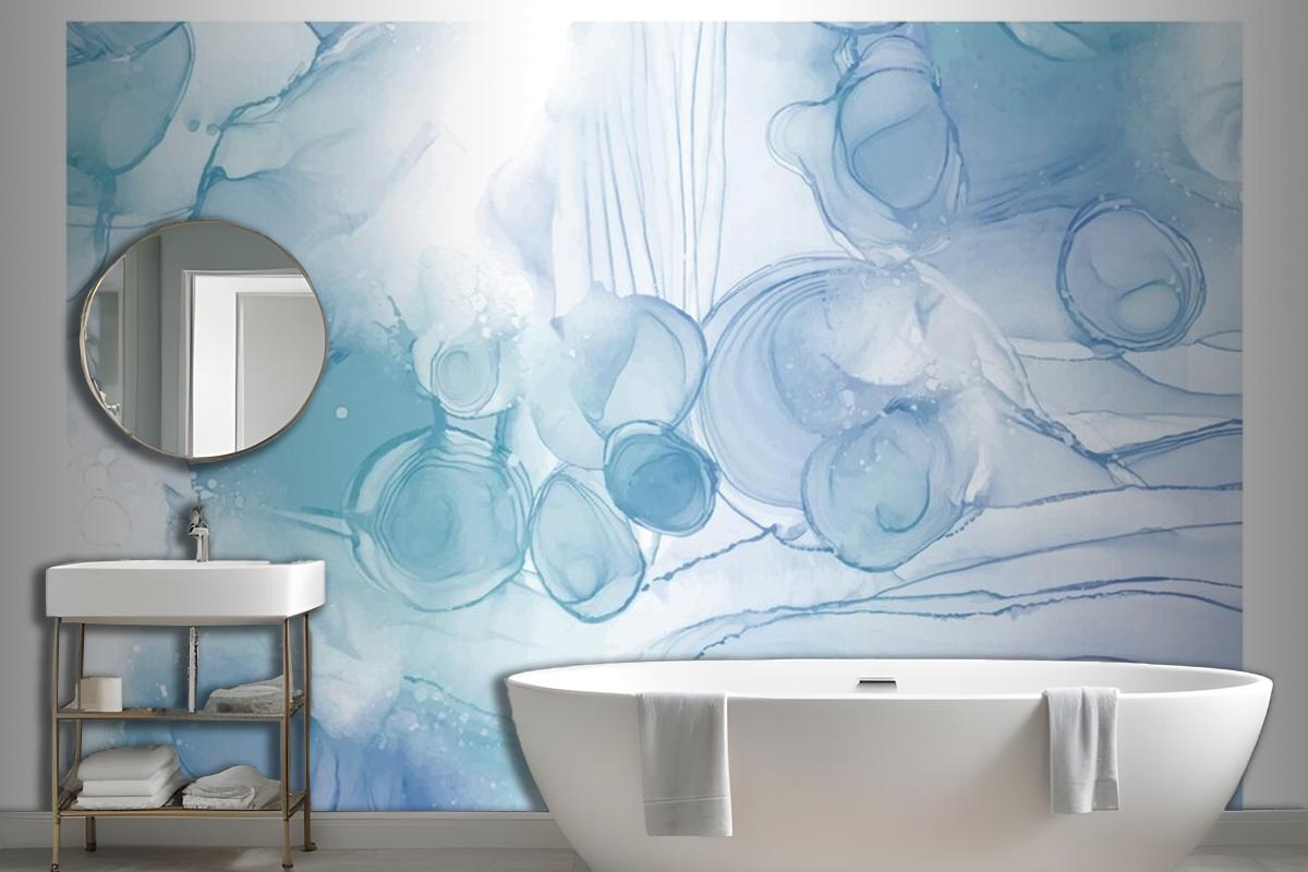 Abstract Watercolor Background Blue Sky White Wallpaper Mural