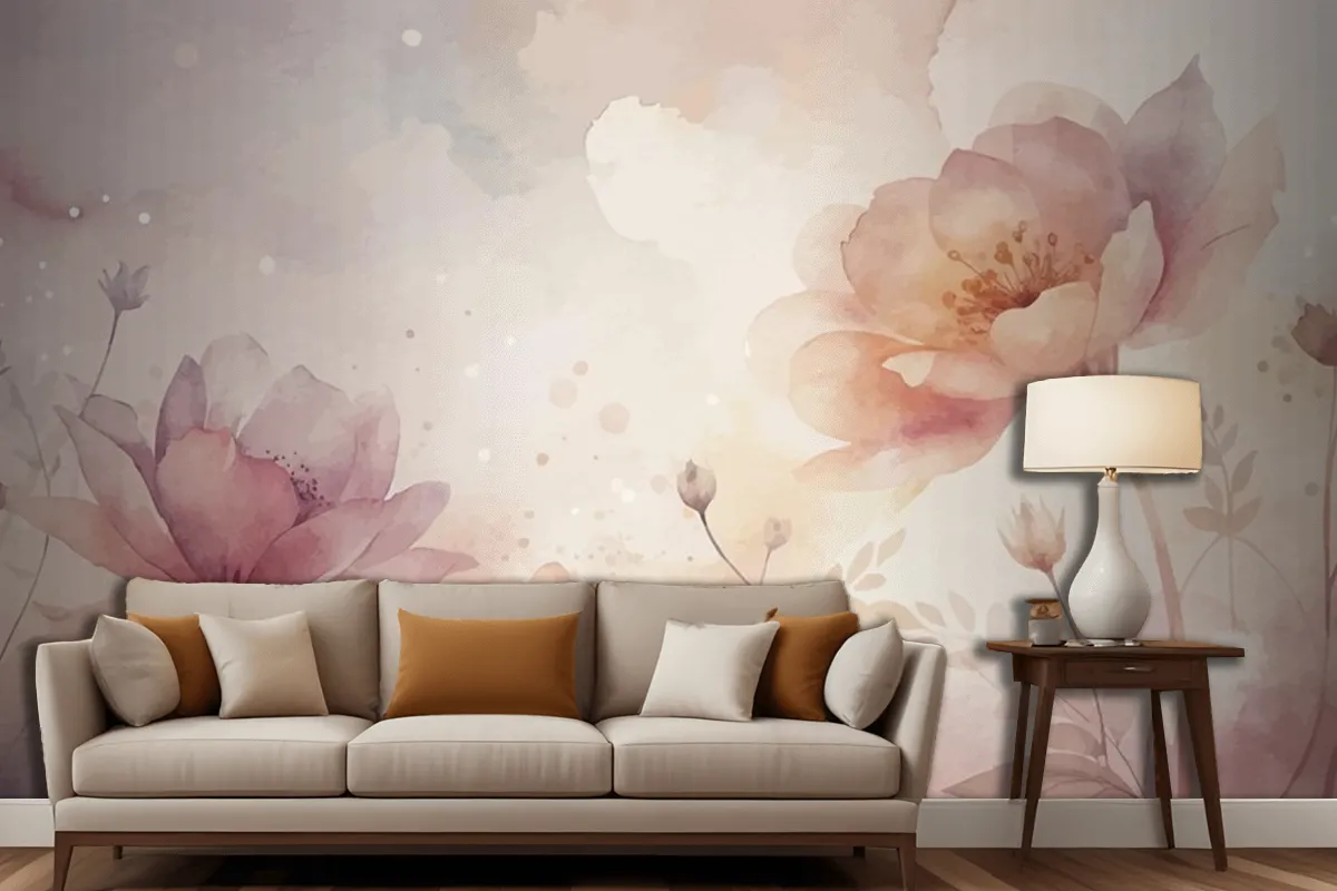 Beautiful Watercolor Flower Background Living Room Wallpaper Mural