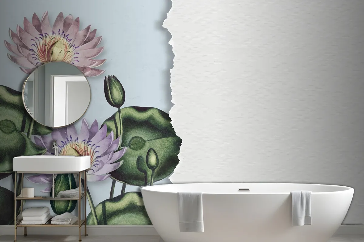 Blank Purple Water Lilies Bathroom Wallpaper Mural