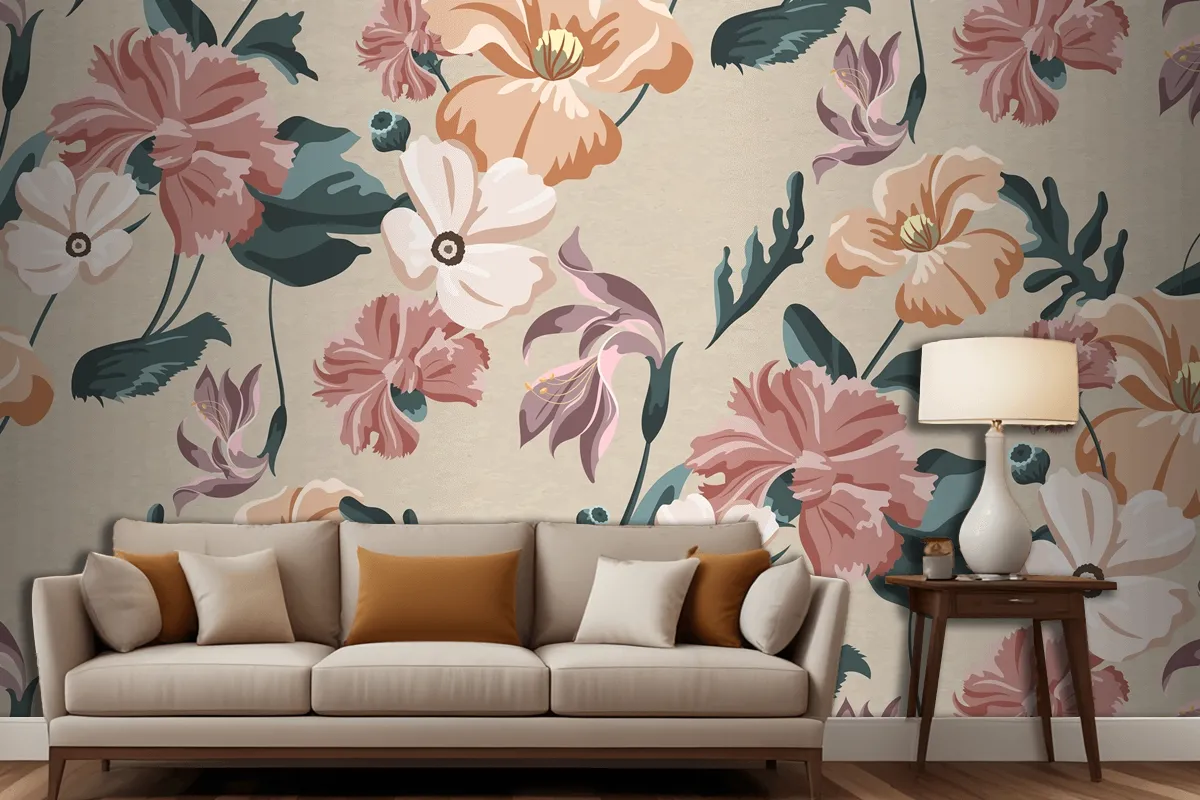 Blooming Colorful Flower Seamless Pattern Wallpaper Mural