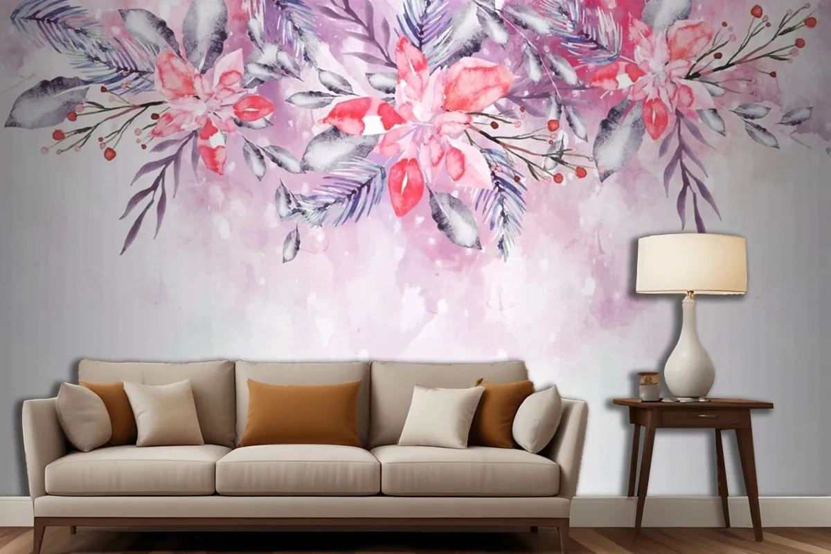 Blooming Watercolor Flowers For Wallpaper Concept Living Room Wallpaper Mural