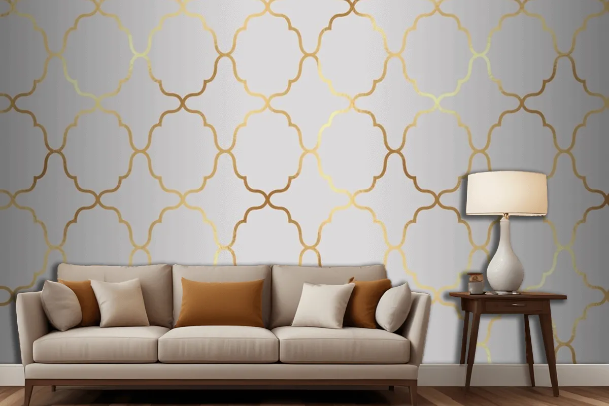 Decorative Arabic Themed Pattern Background With A Gold Foil Texture Living Room Wallpaper Mural