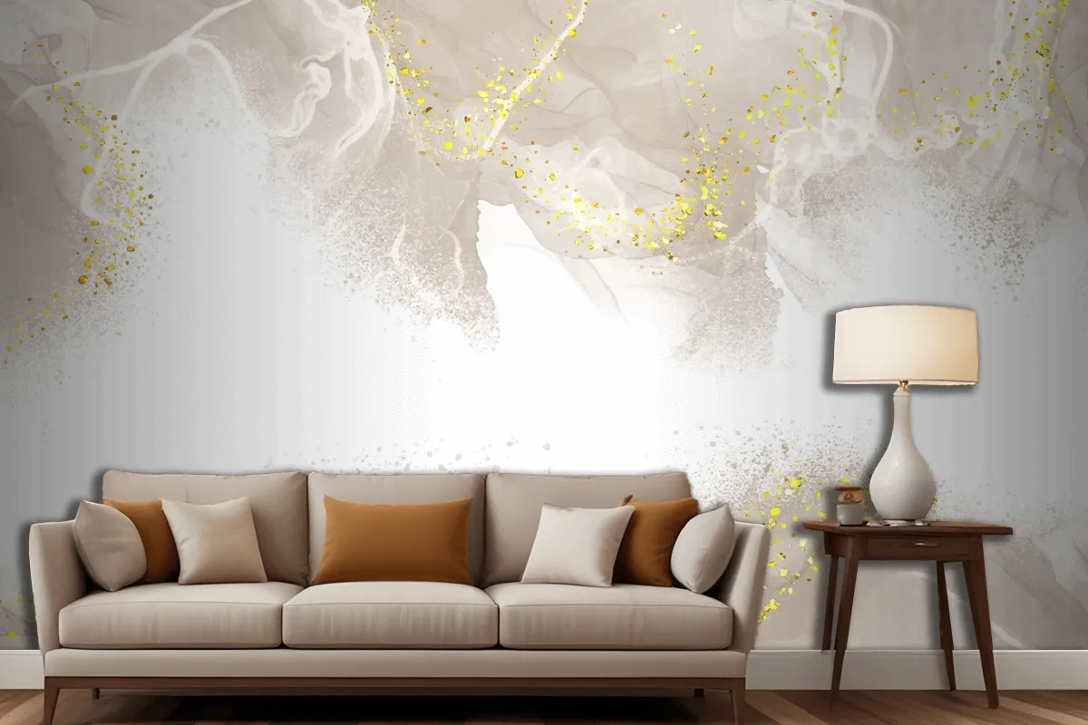 Elegant Hand Painted Neutral Alcohol Ink Living Room Wallpaper Mural